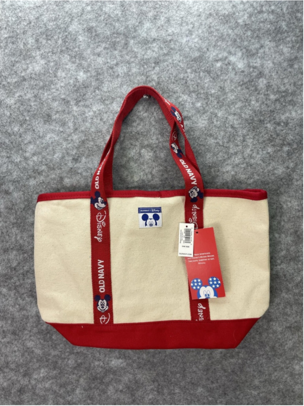 Old Navy Tote Bag Womens Medium Beige Red Disney Mickey Mouse Americana